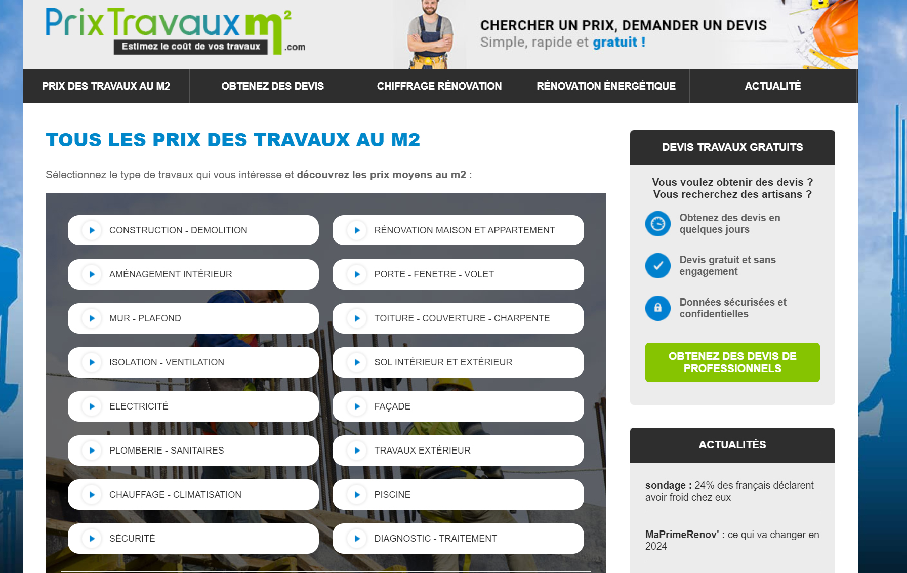 Prix travaux